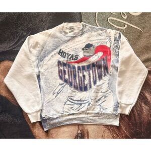 RARE VTG 90s Georgetown Hoyas All Over Print Sweatshirt L AOP Fruit of the Loom